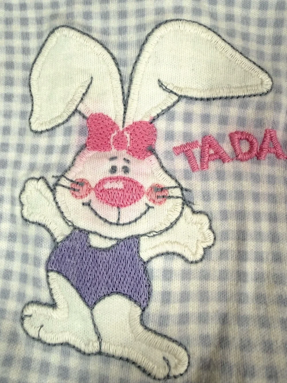 VINTAGE CARTERS Baby Girl 90s 12M Gingham Bunny Romper Eyelet‎ Lace Cottagecore